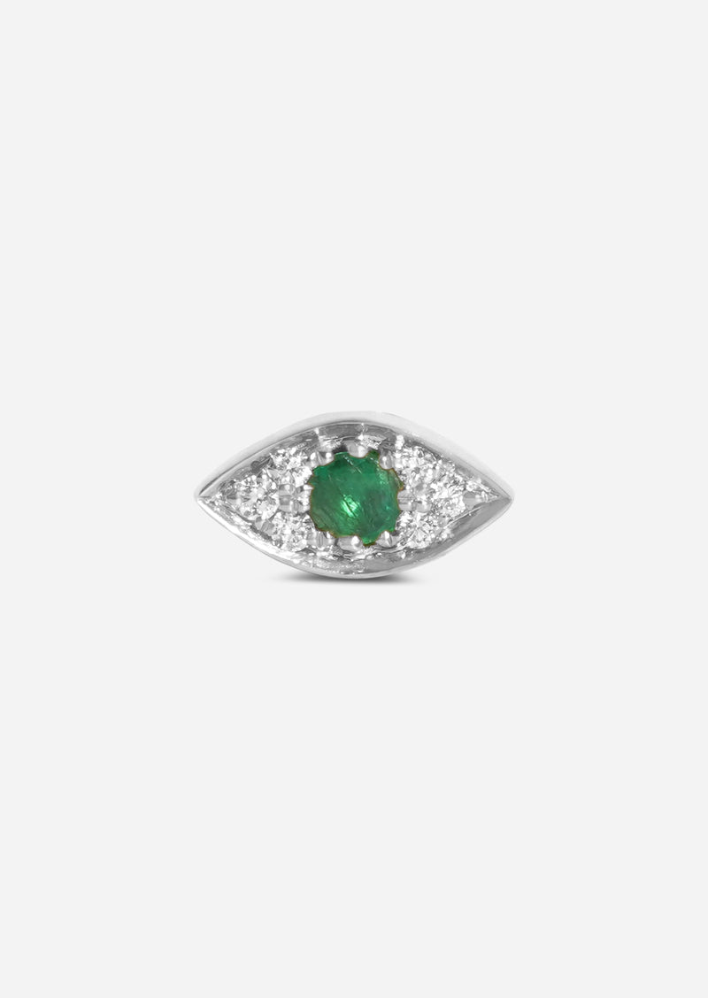 Mini Emerald Evil Eye Threaded Flat Back Earring | Single