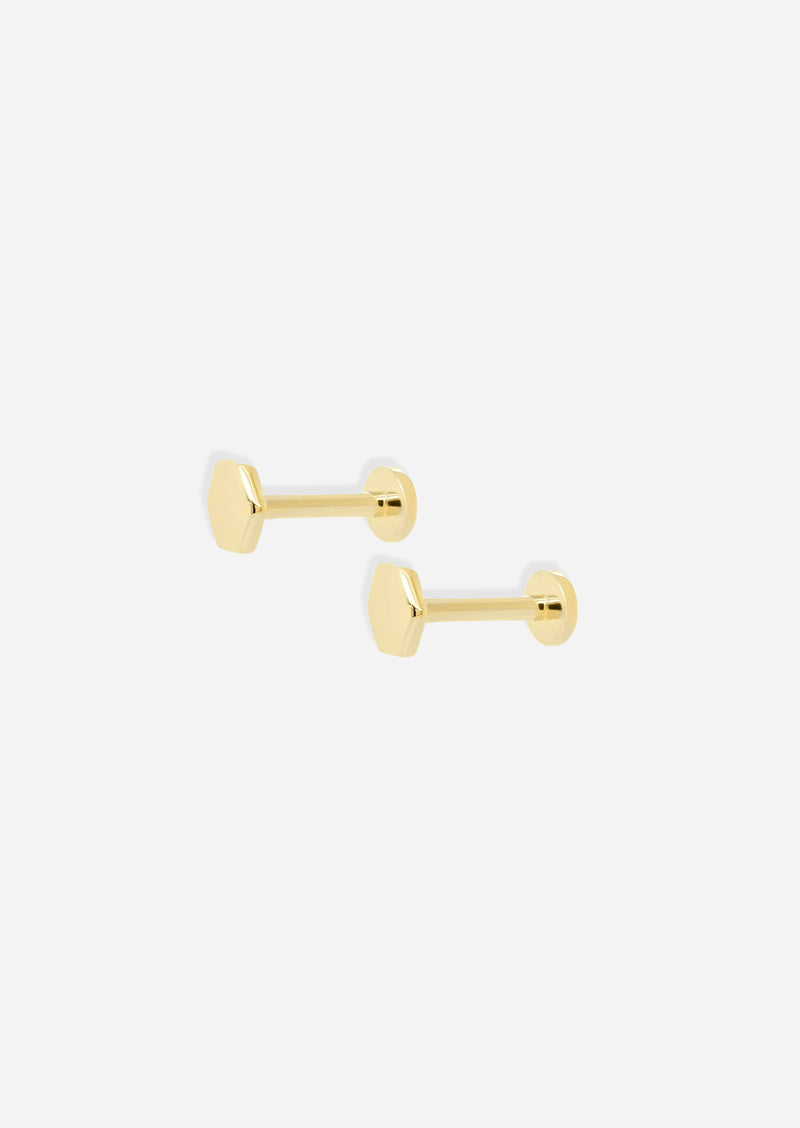 Gold Hexagon Threaded Flat Back Earring | Single