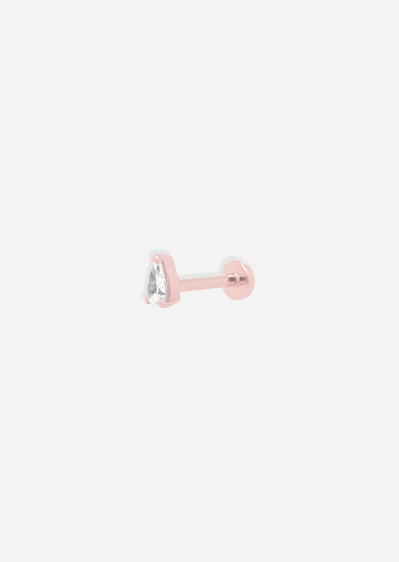 Mini Pear Diamond Threaded Flat Back Earring | Single
