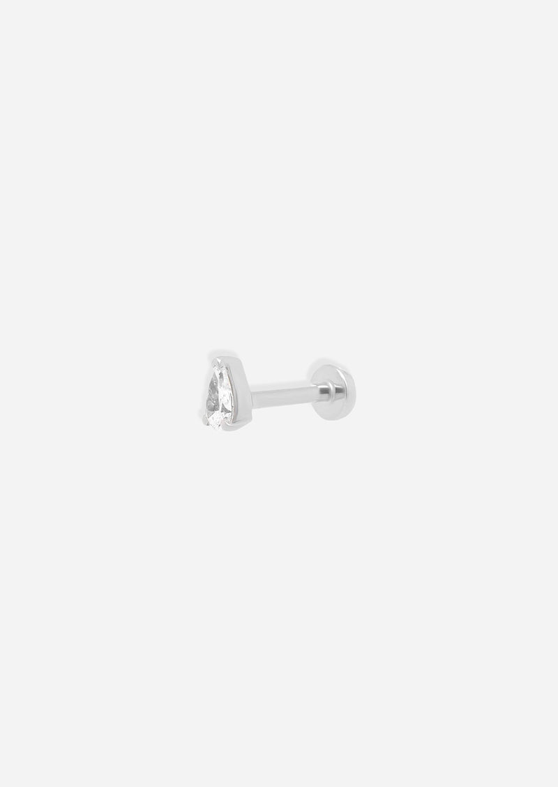 Mini Pear Diamond Threaded Flat Back Earring | Single