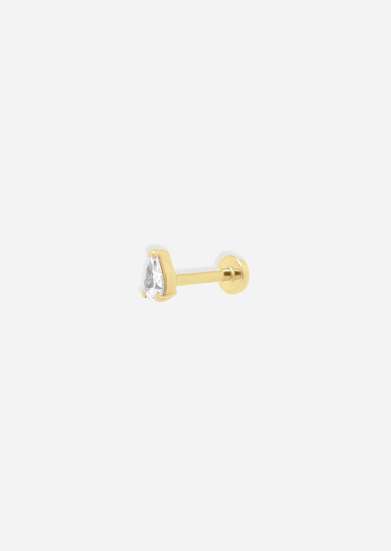 Mini Pear Diamond Threaded Flat Back Earring | Single