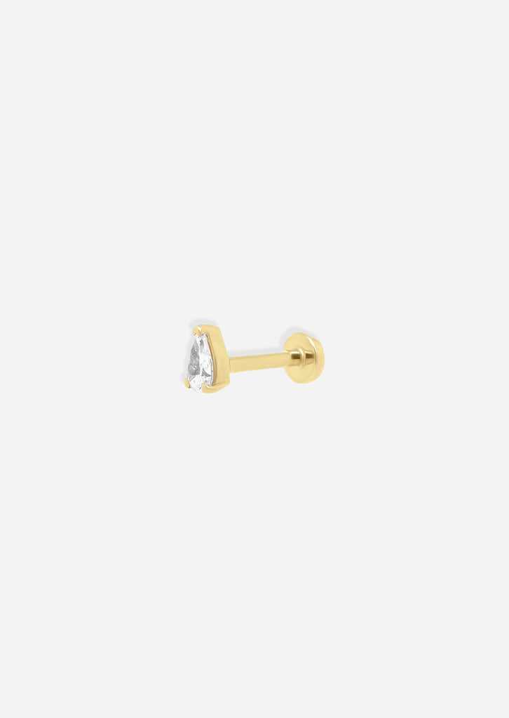 Mini Pear Diamond Threaded Flat Back Earring | Single