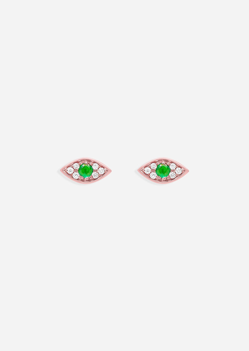 Mini Emerald Evil Eye Threaded Flat Back Earring | Single