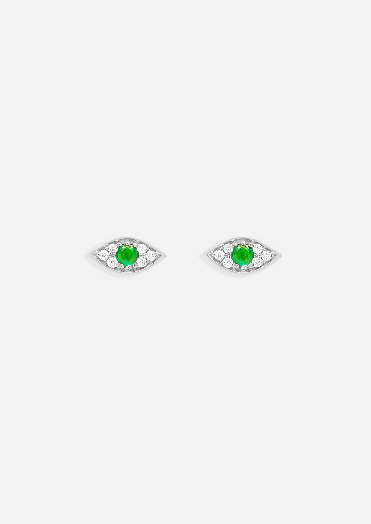 Mini Emerald Evil Eye Threaded Flat Back Earring | Single