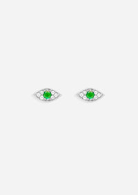 Mini Emerald Evil Eye Threaded Flat Back Earring | Single