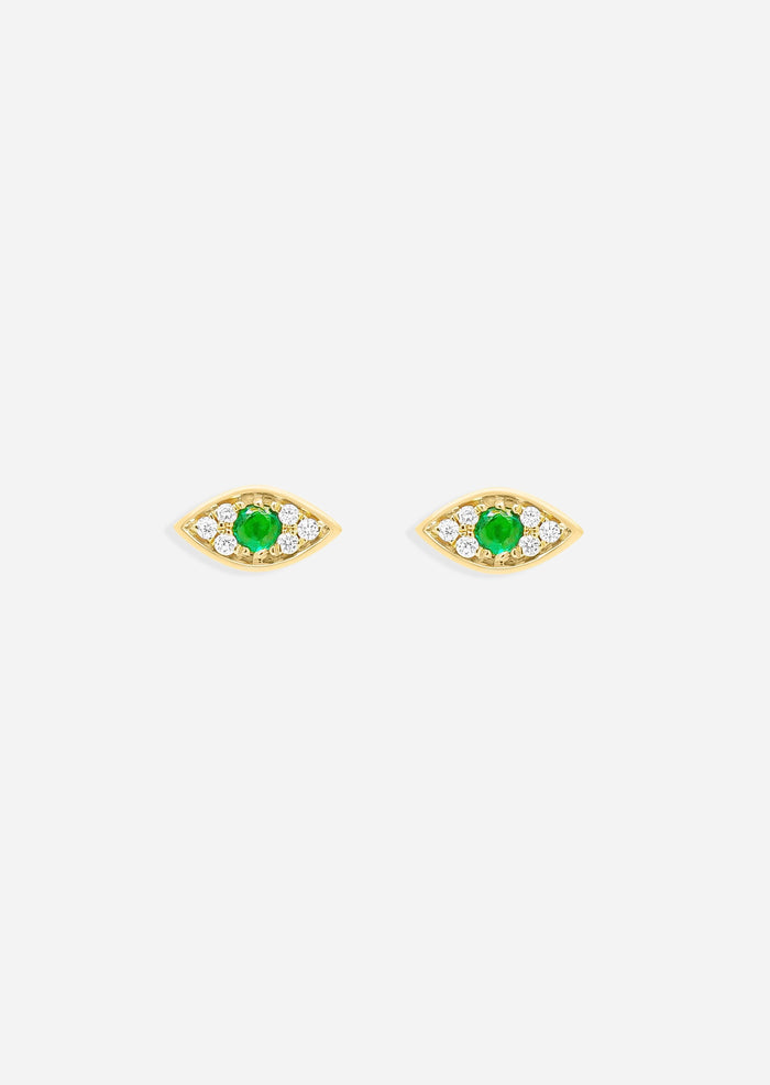 Mini Emerald Evil Eye Threaded Flat Back Earring | Single