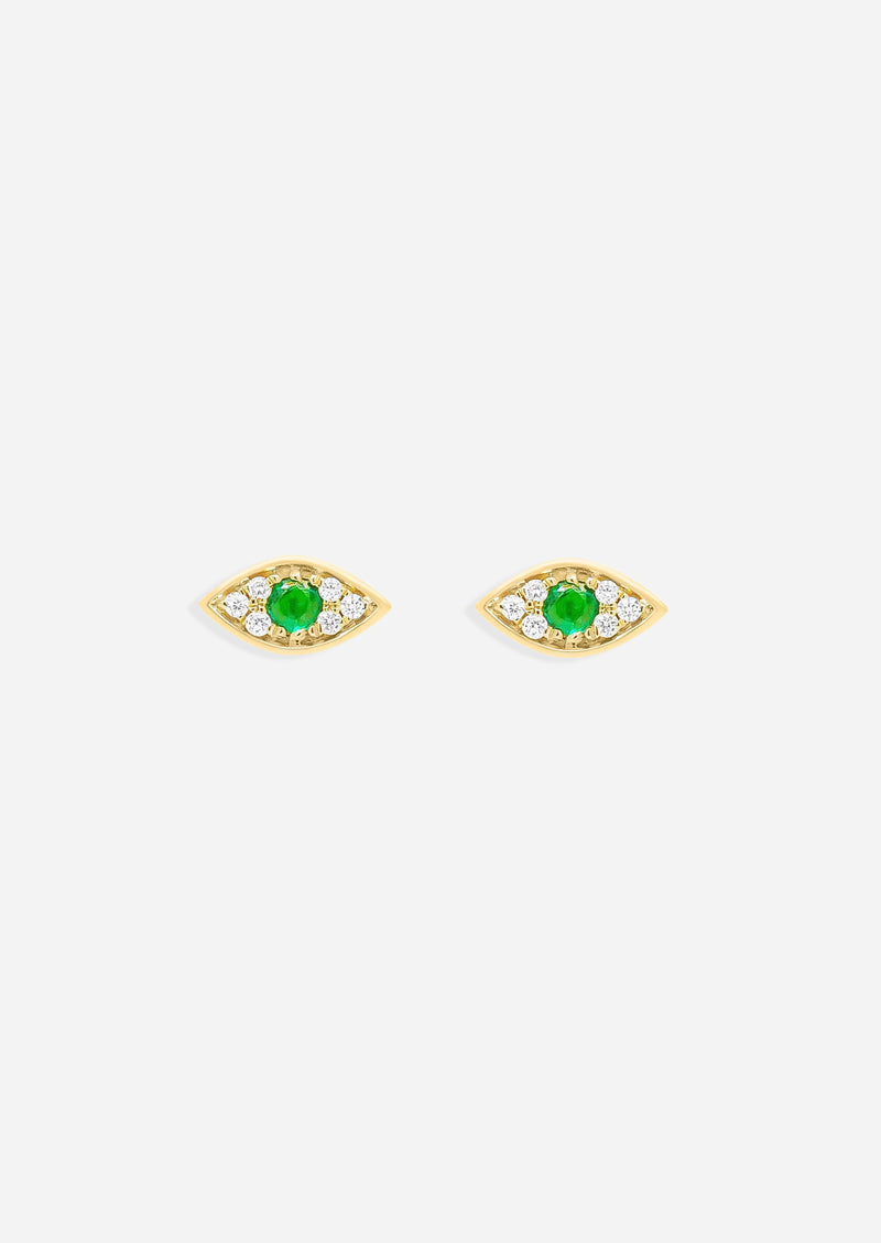 Mini Emerald Evil Eye Threaded Flat Back Earring | Single