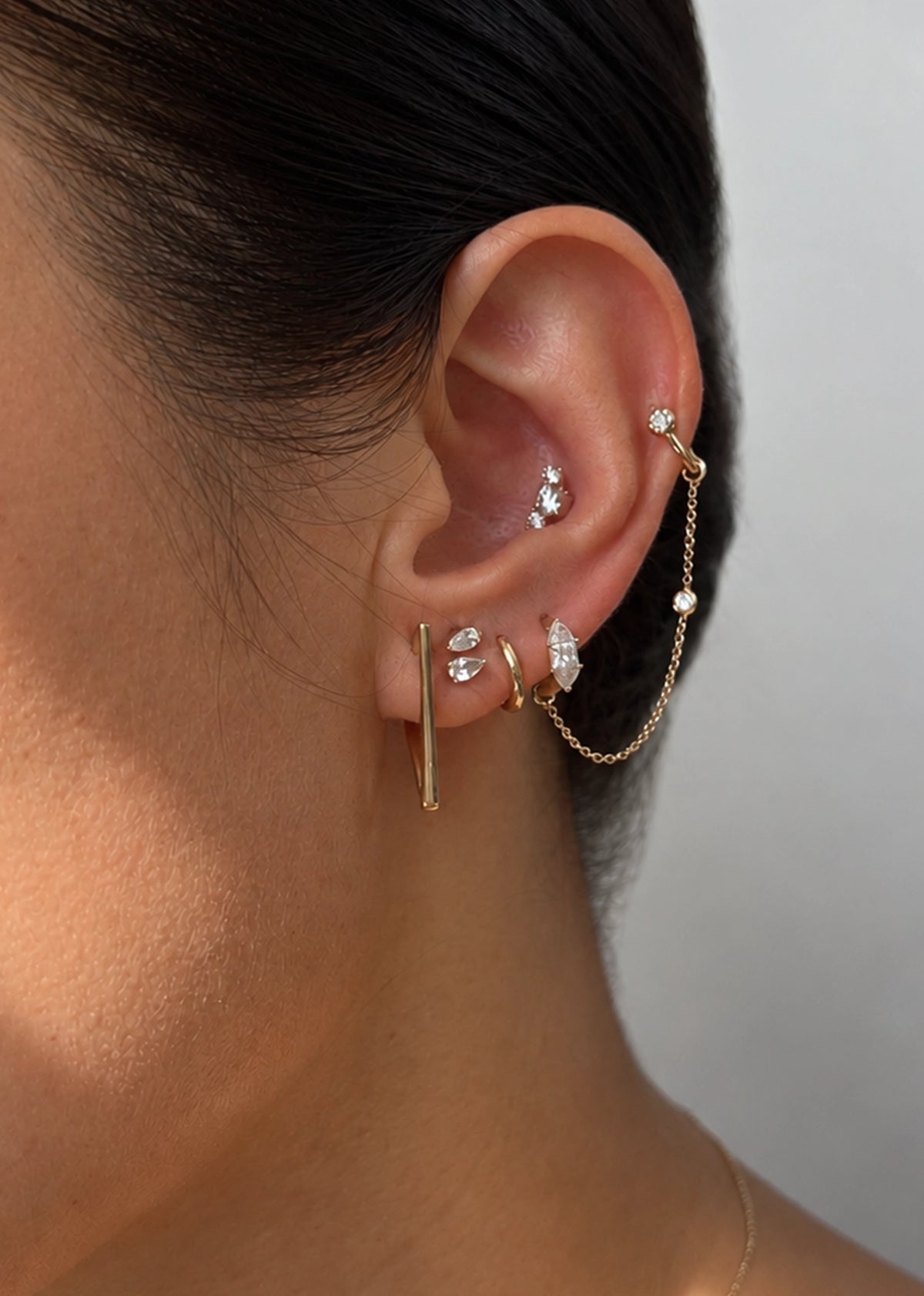 Mini Pear Diamond Threaded Flat Back Earring