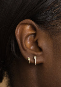 Mini Diamond Snake Huggie Hoop - Emerald Eyes