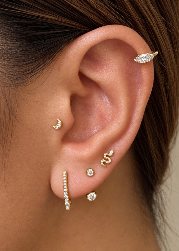 Mini Crescent Threaded Flat Back Earring
