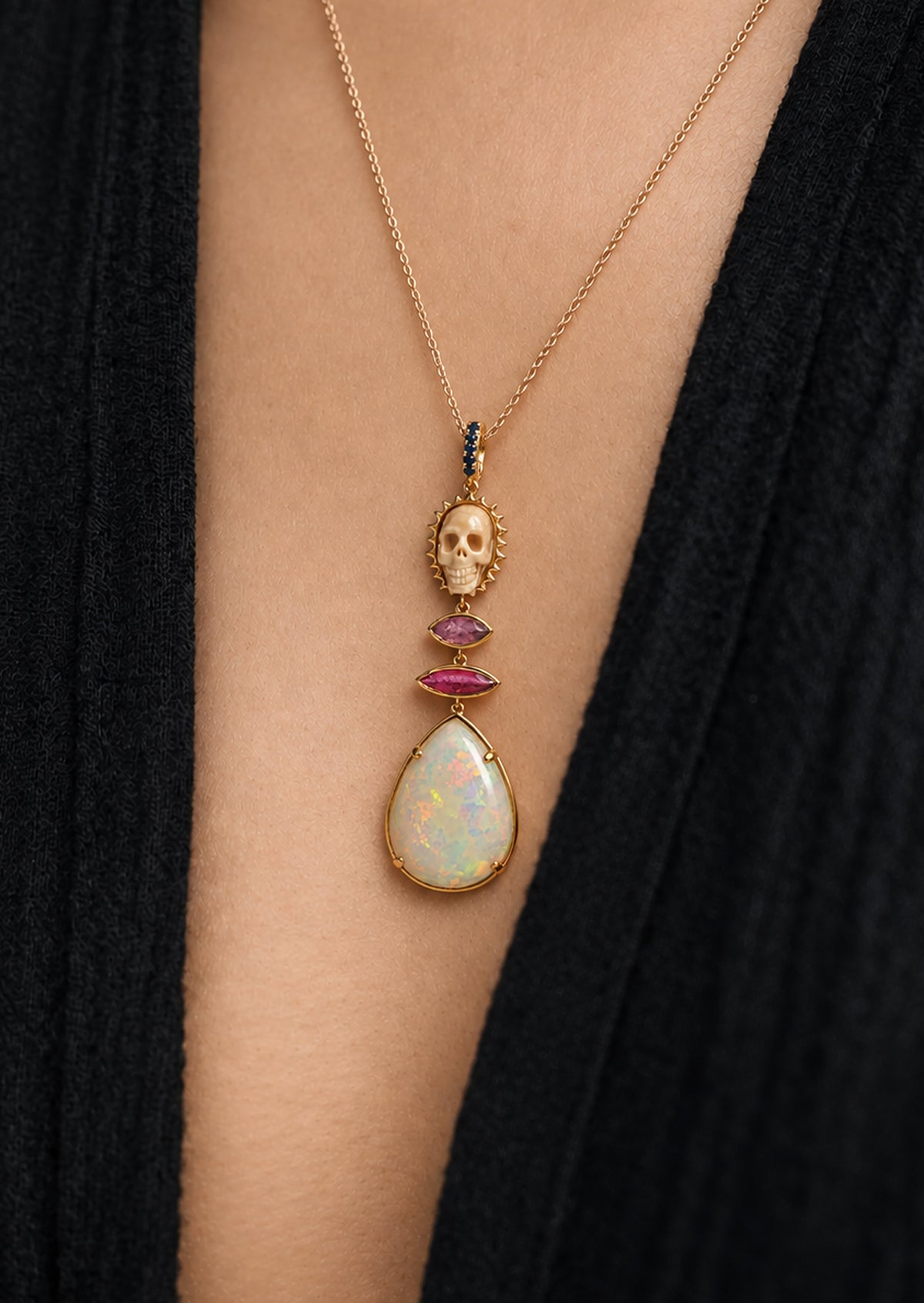 Opal Skull Drop Pendant