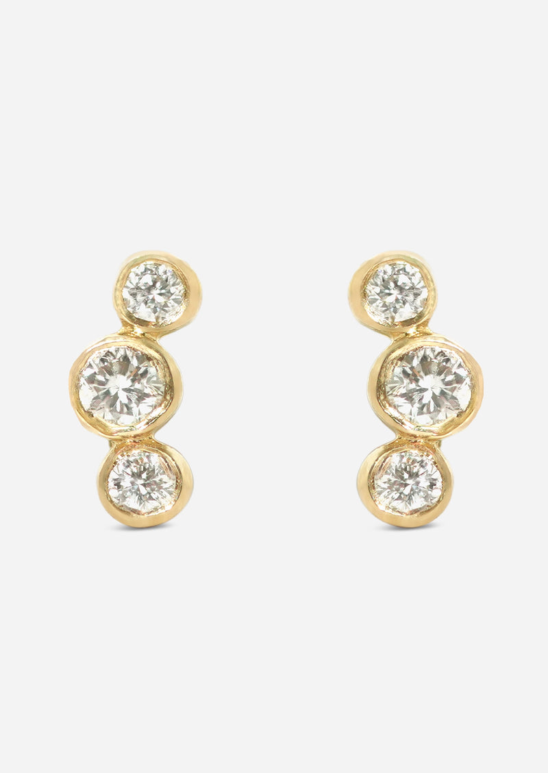 Open Curve 3 Diamond Threaded Flat Back Earring | Single