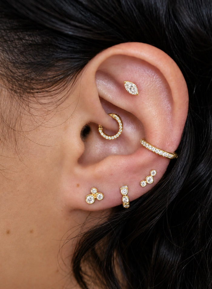 Organic Trio Threaded Flat Back Earring - Diamond