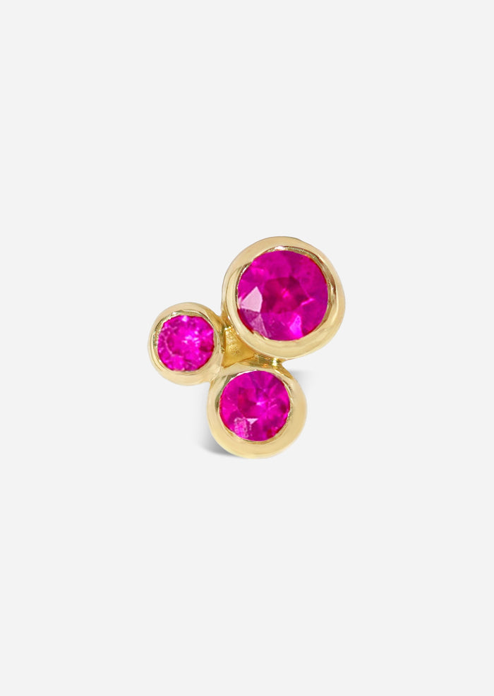 Organic Trio Threaded Flat Back Earring - Ruby | Single