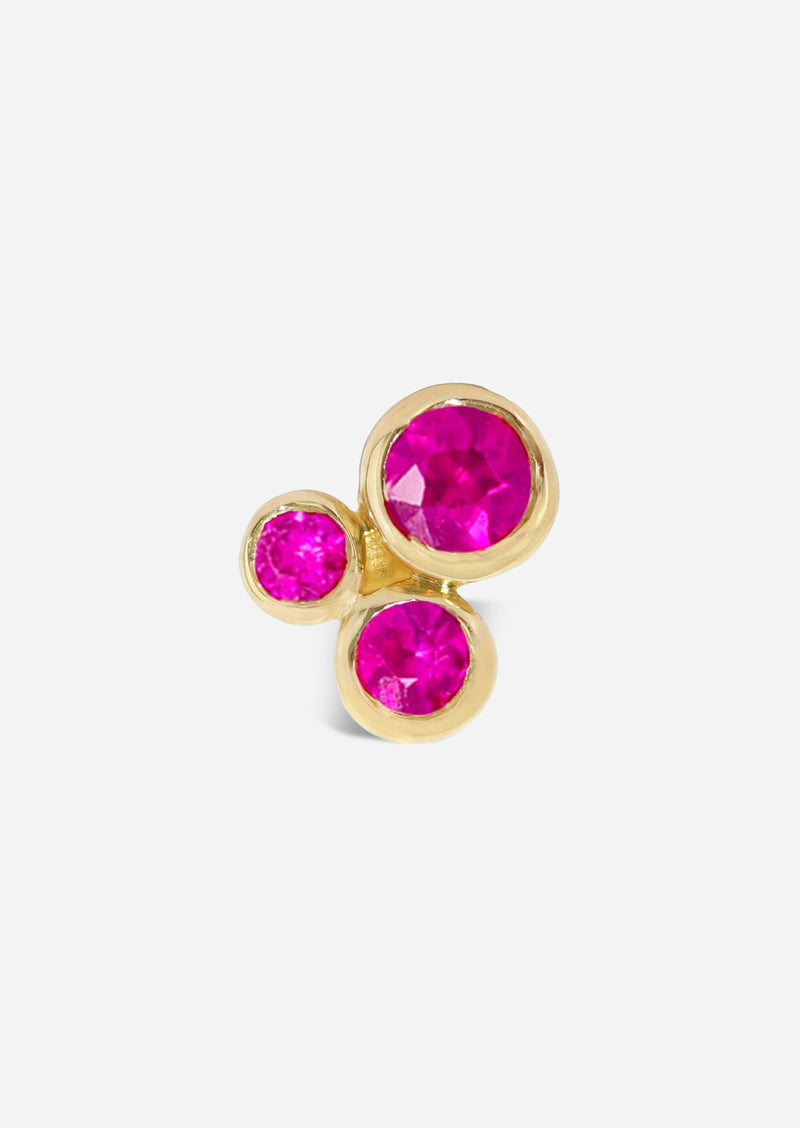 Organic Trio Threaded Flat Back Earring - Ruby | Single