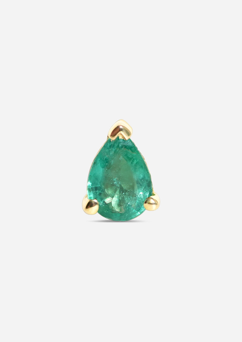 Mini Pear Emerald Threaded Flat Back Earring | Single
