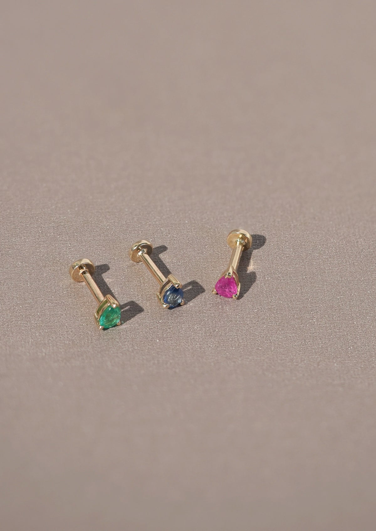 Mini Pear Ruby Threaded Flat Back Earring | Single