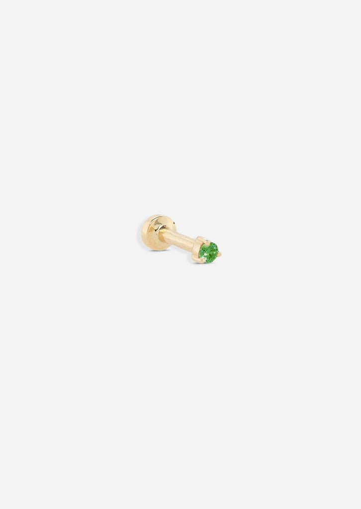 2mm Emerald Threaded Flat Back Earring | Single