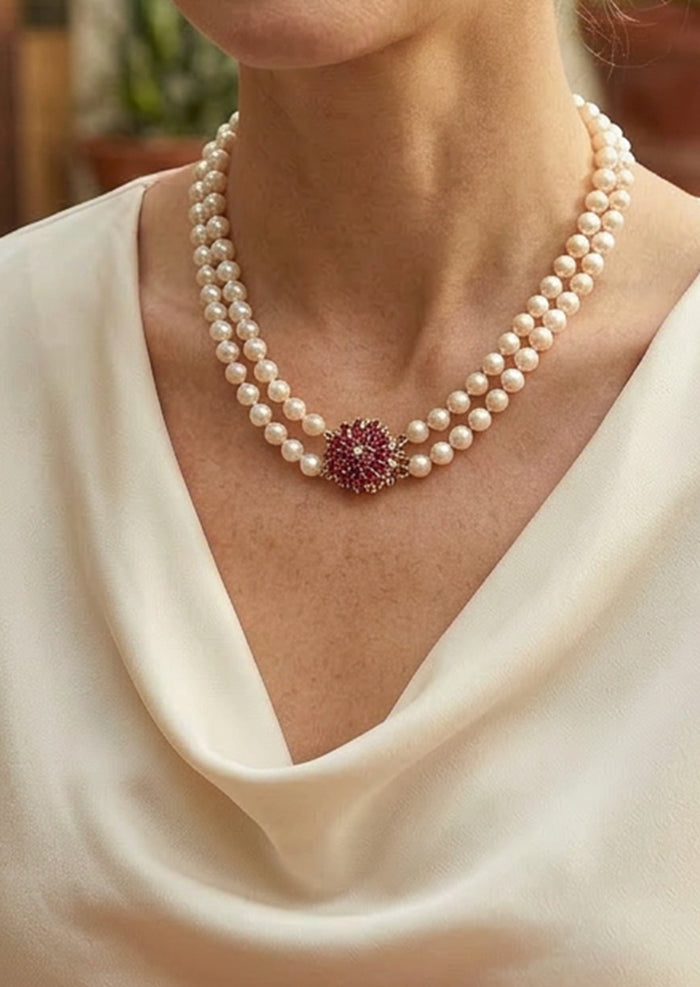 Ruby Star Pearl Necklace