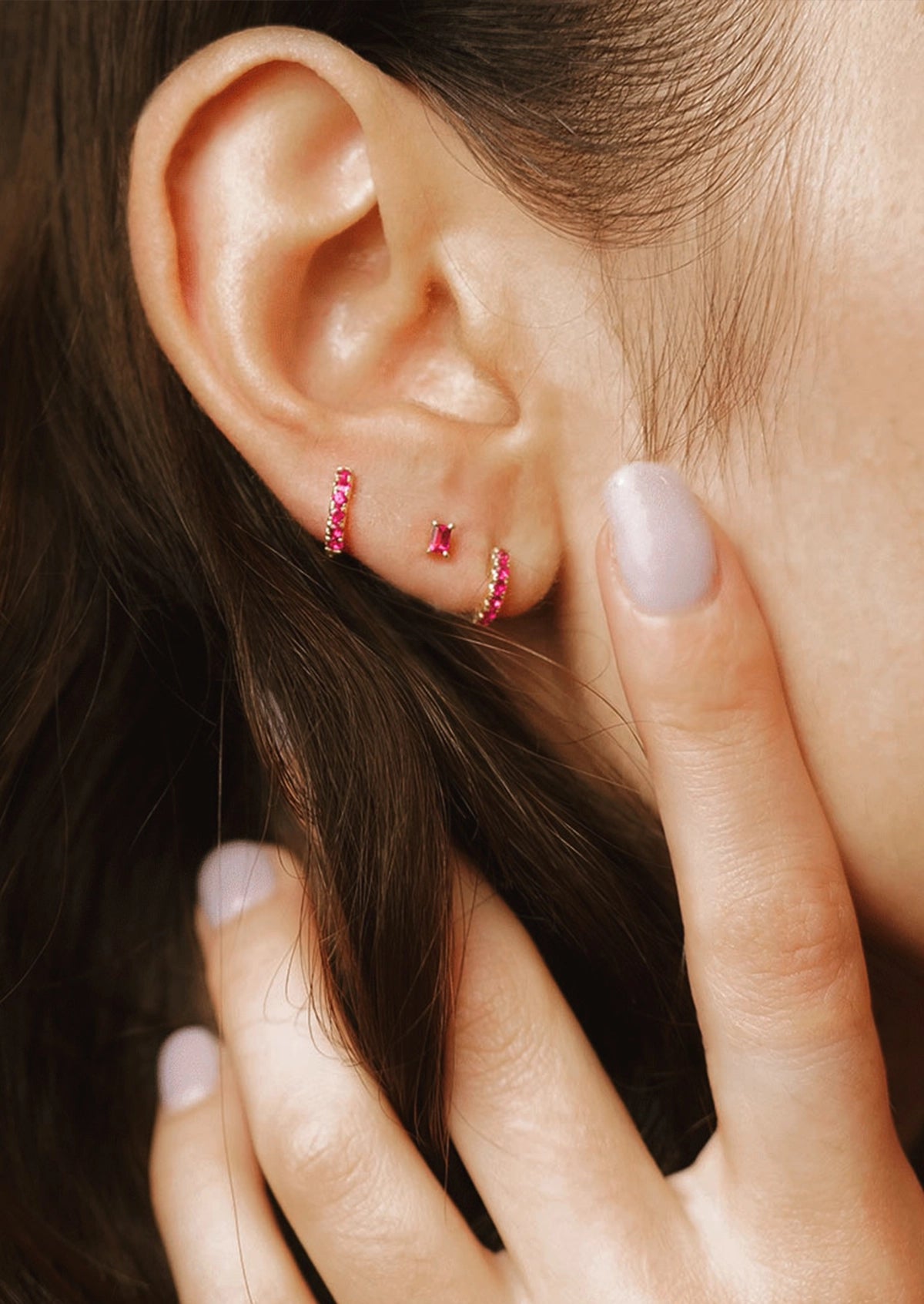 Small Ruby Huggie Hoop