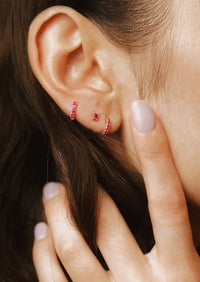 Small Ruby Huggie Hoop