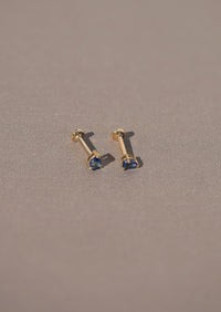 Mini Pear Sapphire Threaded Flat Back Earring | Single