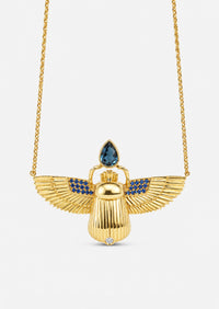 Scarab Necklace - Peridot + London Blue Topaz