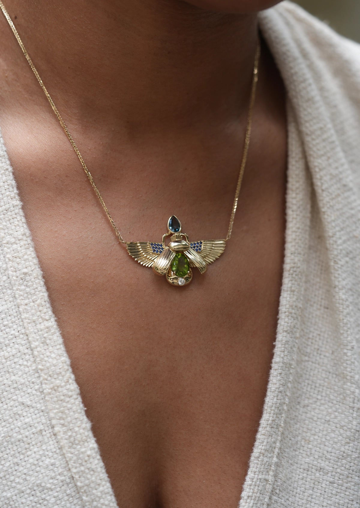 Scarab Necklace - Peridot + London Blue Topaz