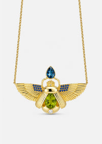 Scarab Necklace - Peridot + London Blue Topaz