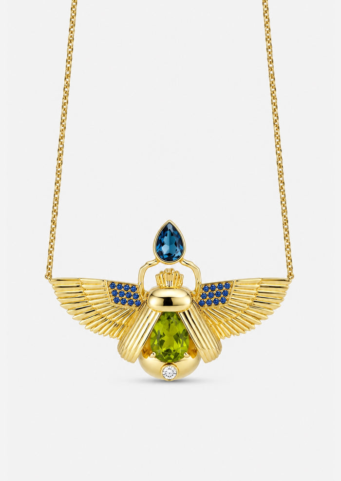 Scarab Necklace - Peridot + London Blue Topaz