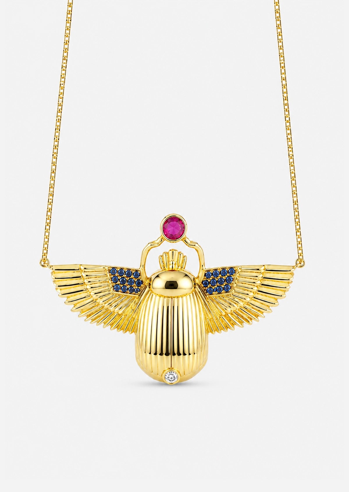 Scarab Necklace - Rainbow Moonstone + Madagascar Ruby