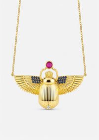 Scarab Necklace - Rainbow Moonstone + Madagascar Ruby