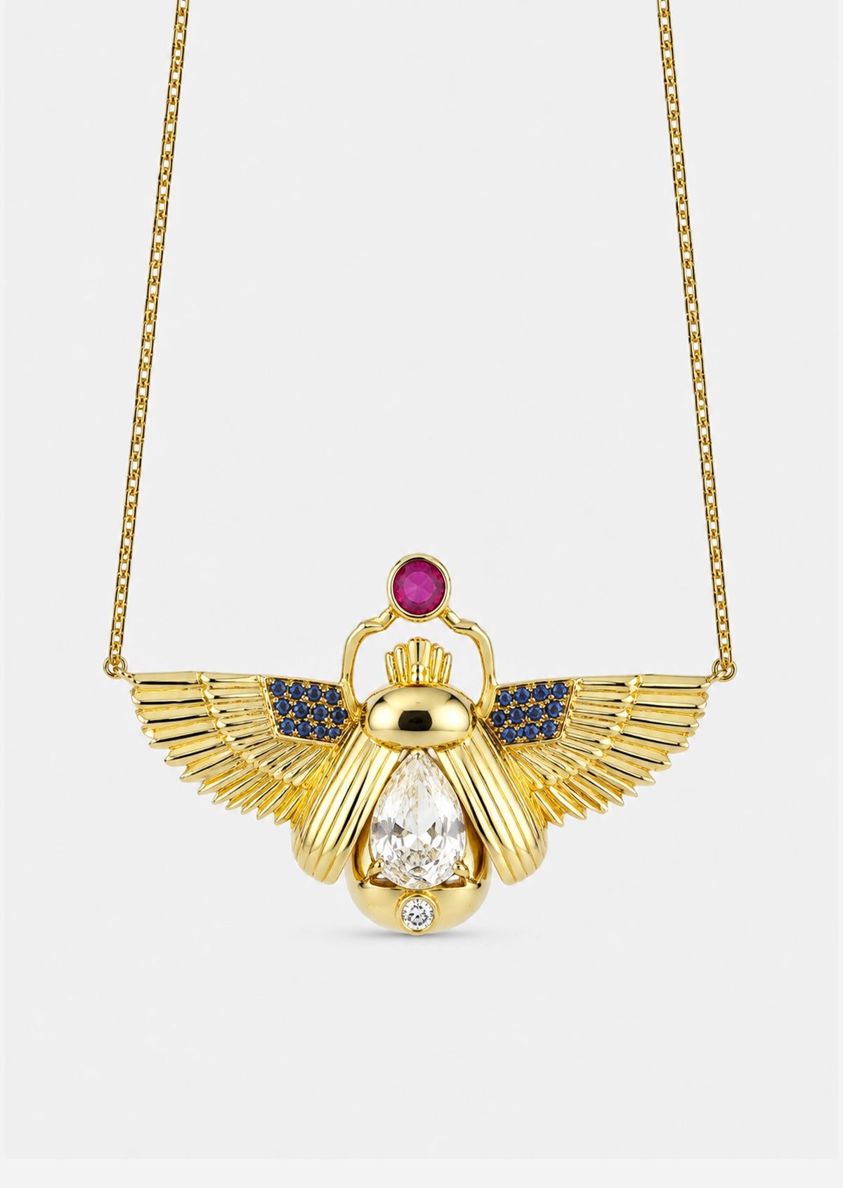 Scarab Necklace - Rainbow Moonstone + Madagascar Ruby