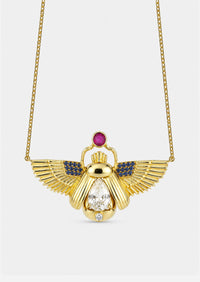 Scarab Necklace - Rainbow Moonstone + Madagascar Ruby