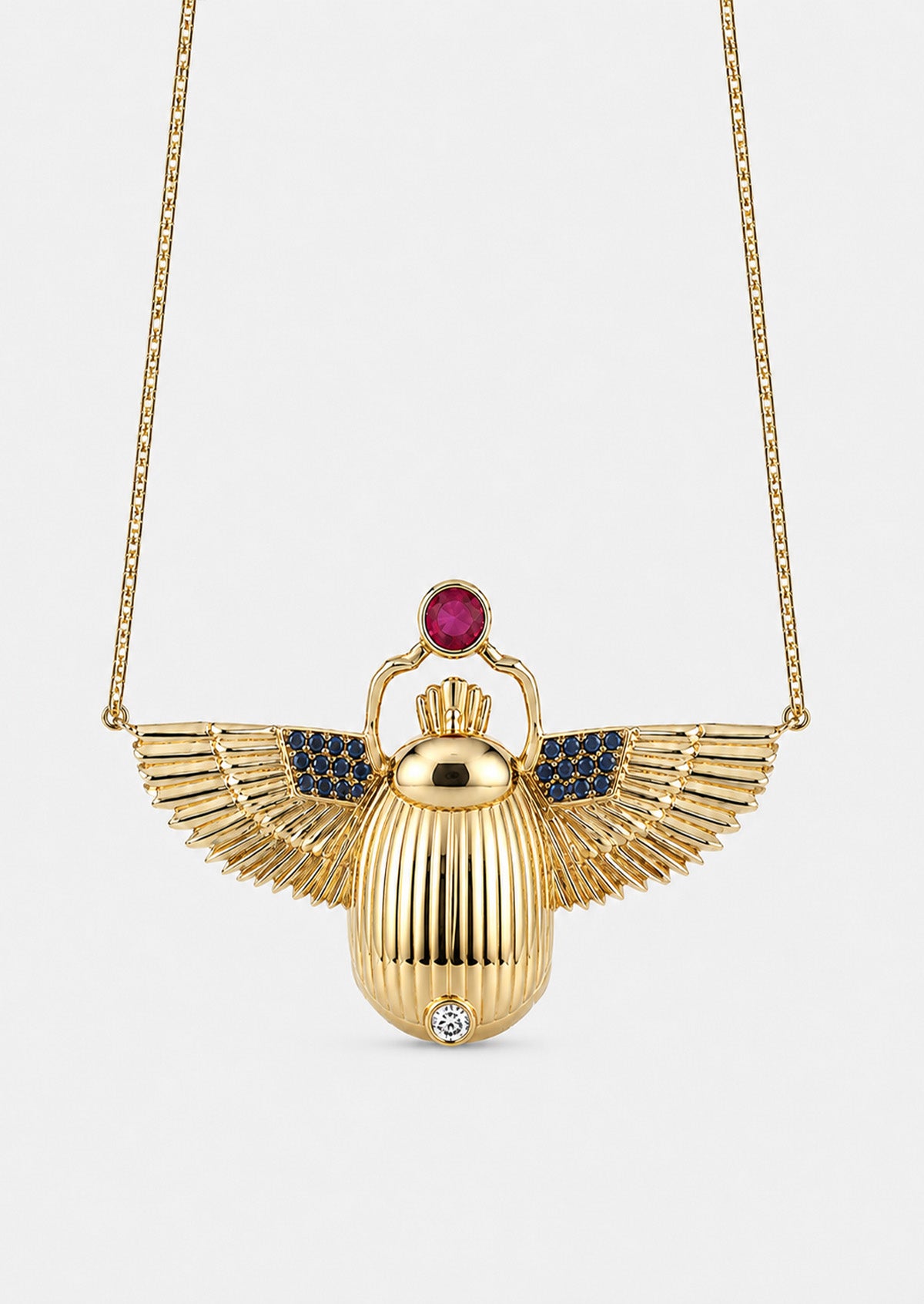 Scarab Necklace - Rainbow Moonstone + Madagascar Ruby