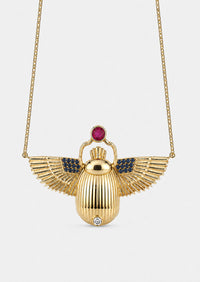 Scarab Necklace - Rainbow Moonstone + Madagascar Ruby