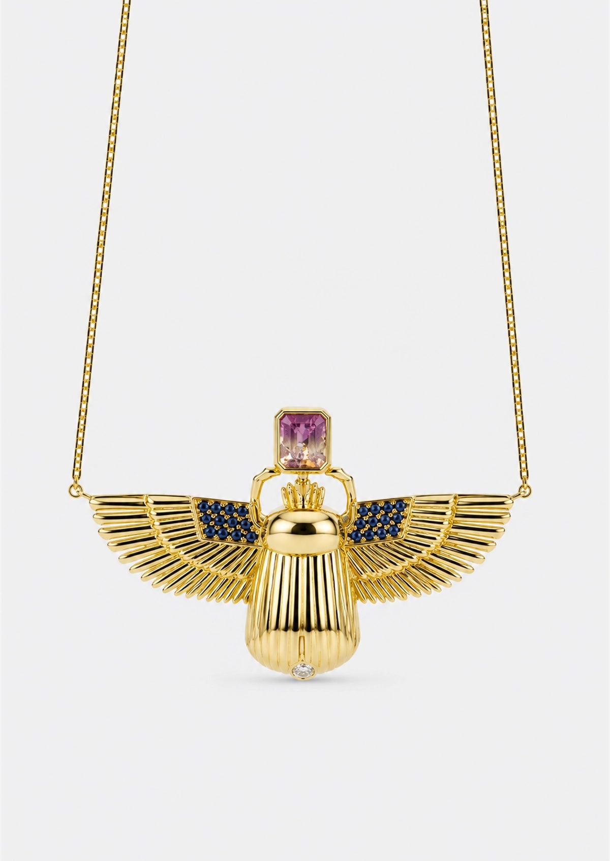 Scarab Necklace - Citrine + Watermelon Tourmaline