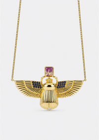 Scarab Necklace - Citrine + Watermelon Tourmaline