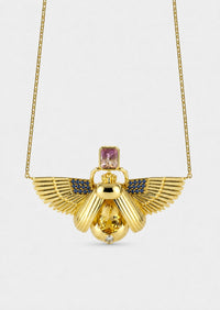 Scarab Necklace - Citrine + Watermelon Tourmaline