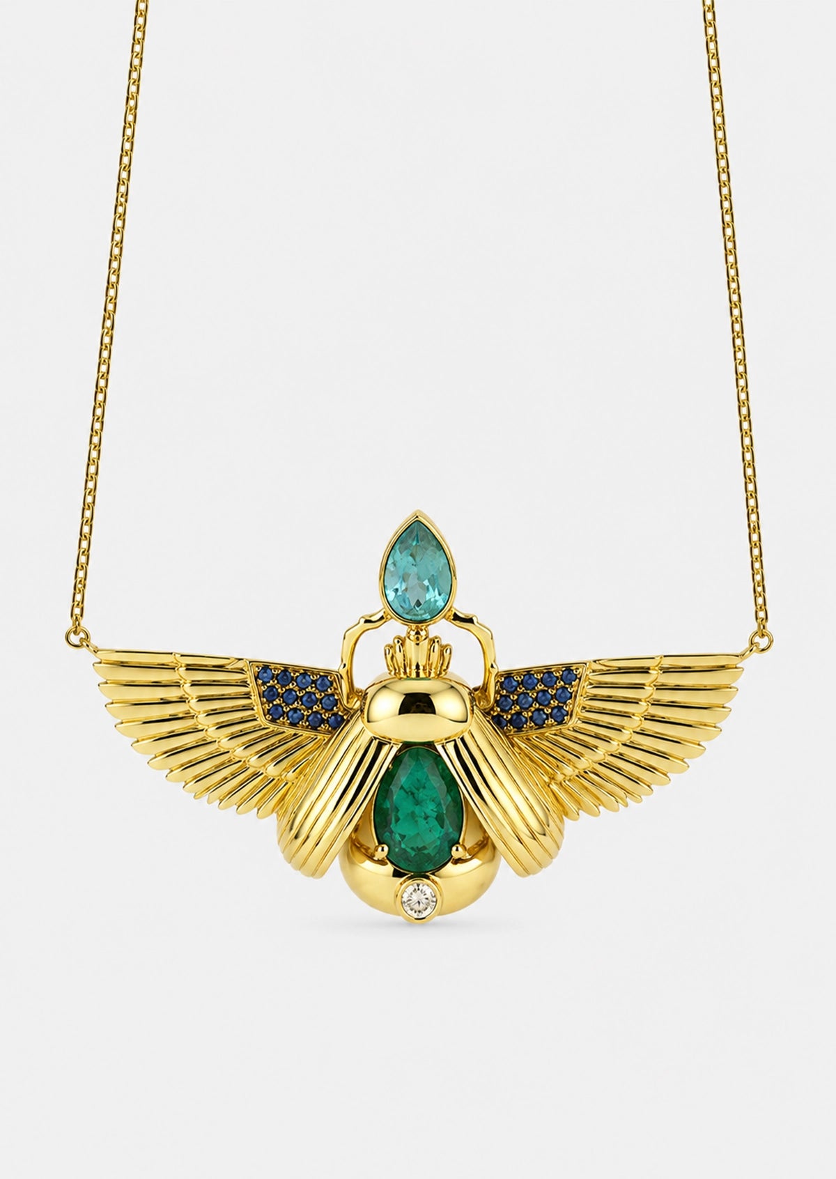 Scarab Necklace - Zambian Emerald + Apatite