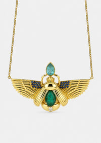 Scarab Necklace - Zambian Emerald + Apatite