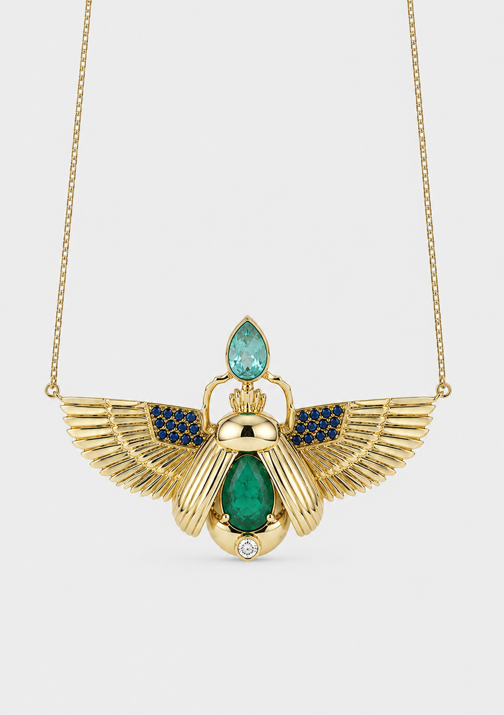 Scarab Necklace - Zambian Emerald + Apatite