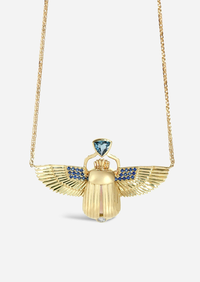 Scarab Necklace - Ethiopian Opal + London Blue Topaz