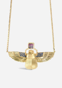 Scarab Necklace - Peridot + Watermelon Tourmaline