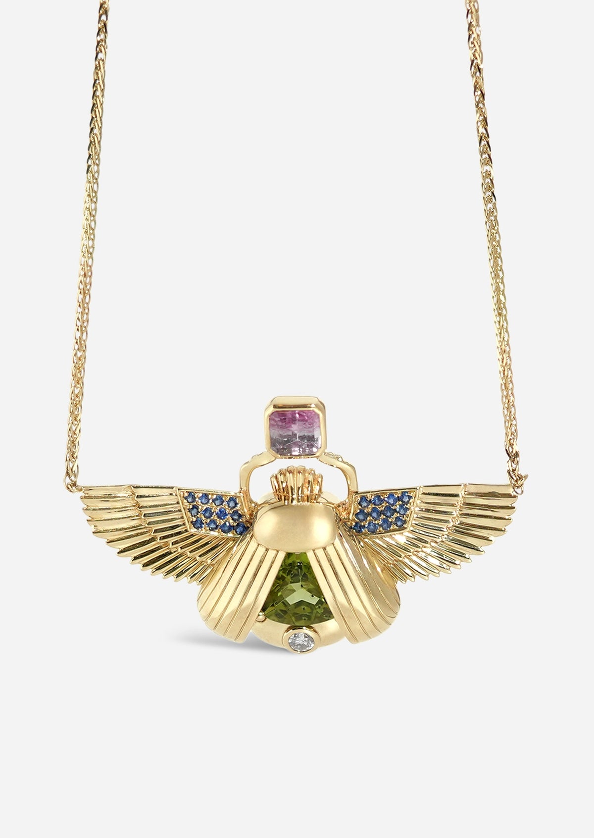 Scarab Necklace - Peridot + Watermelon Tourmaline