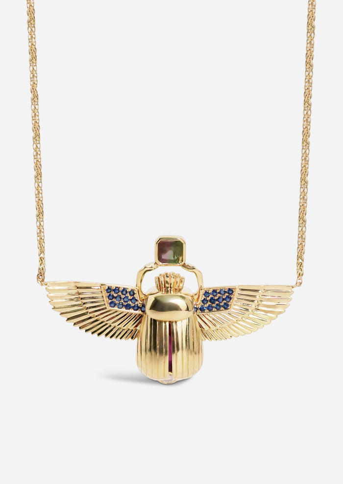 Scarab Necklace - Ruby + Watermelon Tourmaline