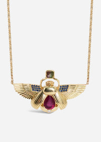 Scarab Necklace - Ruby + Watermelon Tourmaline