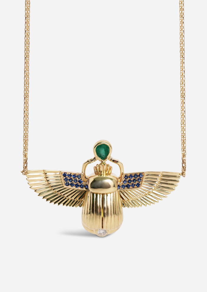 Scarab Necklace - Sphene + Columbian Emerald