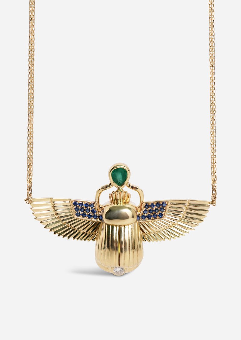 Scarab Necklace - Sphene + Columbian Emerald