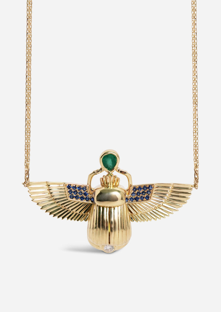 Scarab Necklace - Sphene + Columbian Emerald